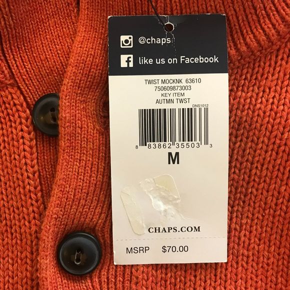 New CHAPS by Ralph Lauren Men's Thick Mockneck Sweater Autumn Striped Medium $70 - Picture 5 of 8